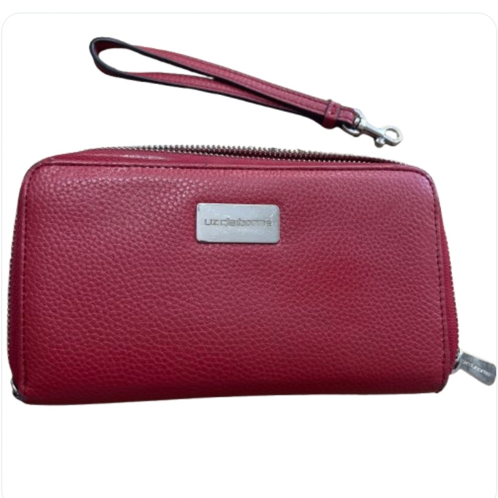 Liz Claiborne Wallet Wristlet Erica Zip Around Pebbled Faux Leather Vegan Coral
